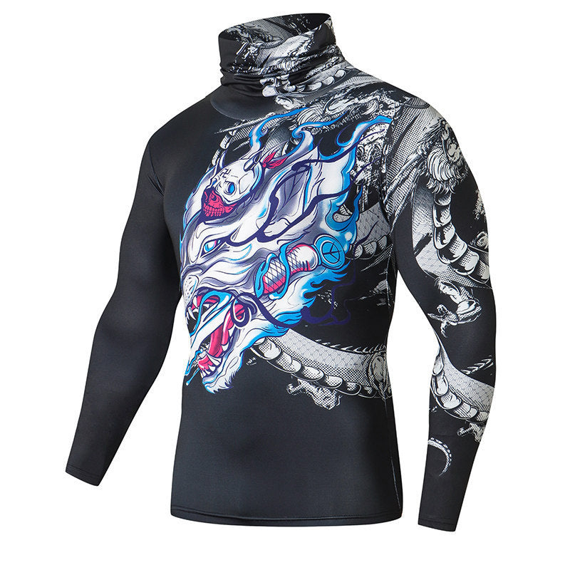 Men's Casual 3D T-Shirt – Fitness Compression Shirt with Built-In Mask