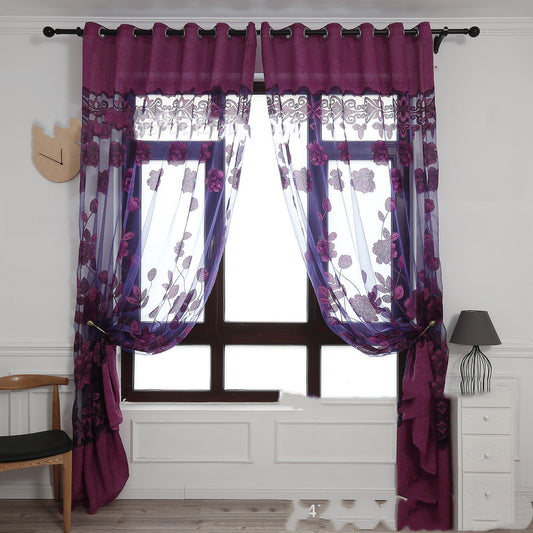 Modern Jacquard Burnt-Out Window Screen Curtain with Big Peony Floral Design