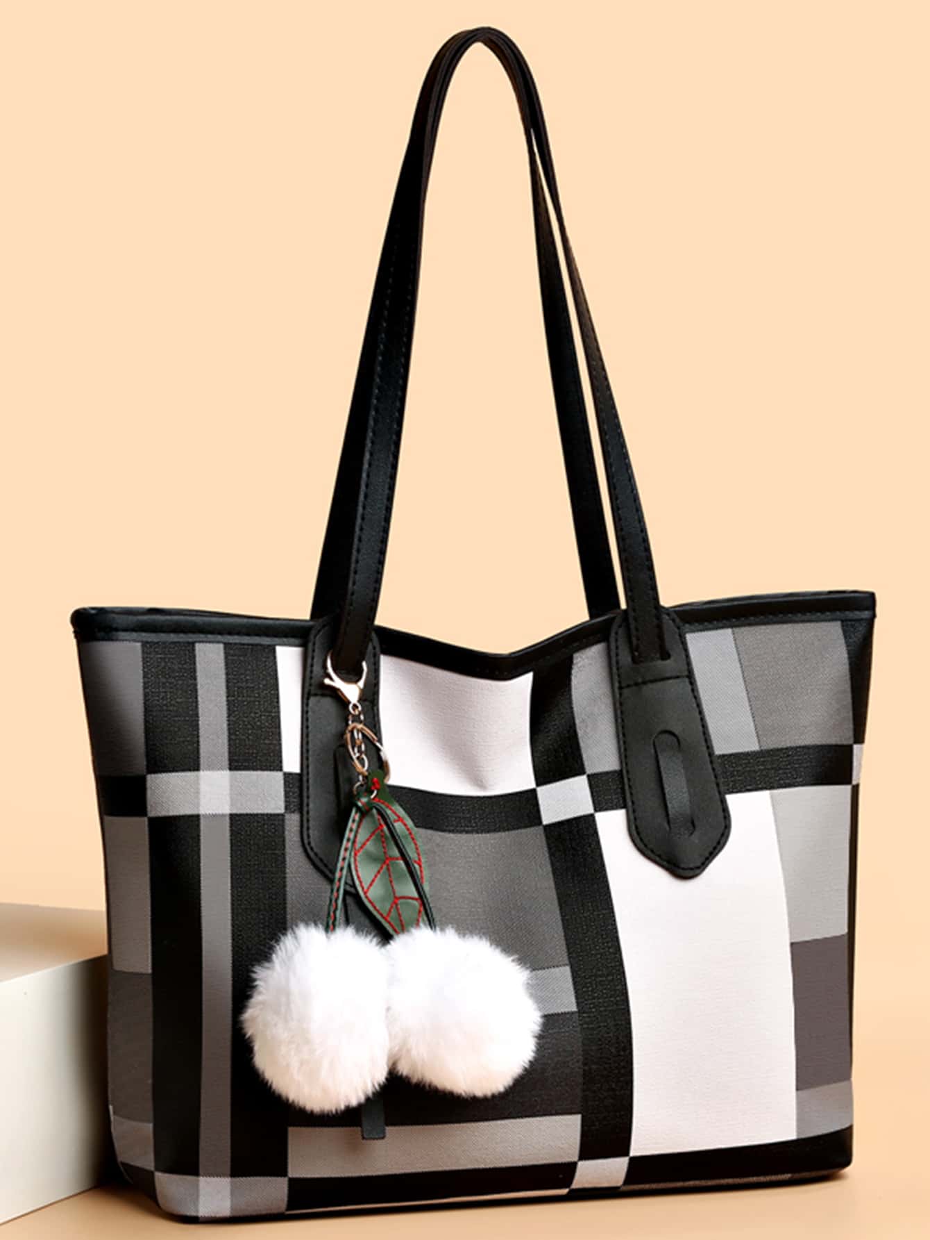 Plaid Pattern Shoulder Tote Bag