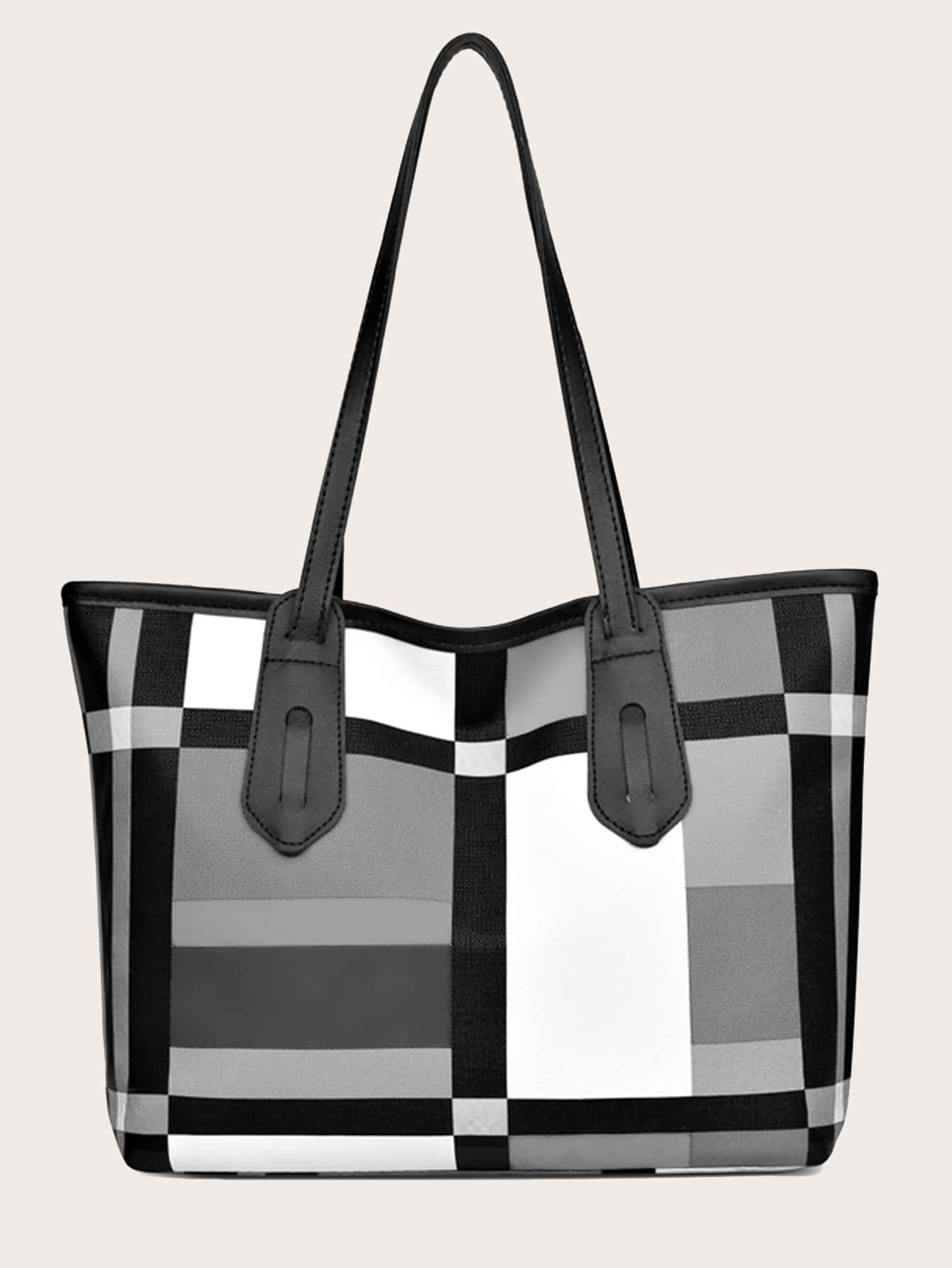 Plaid Pattern Shoulder Tote Bag