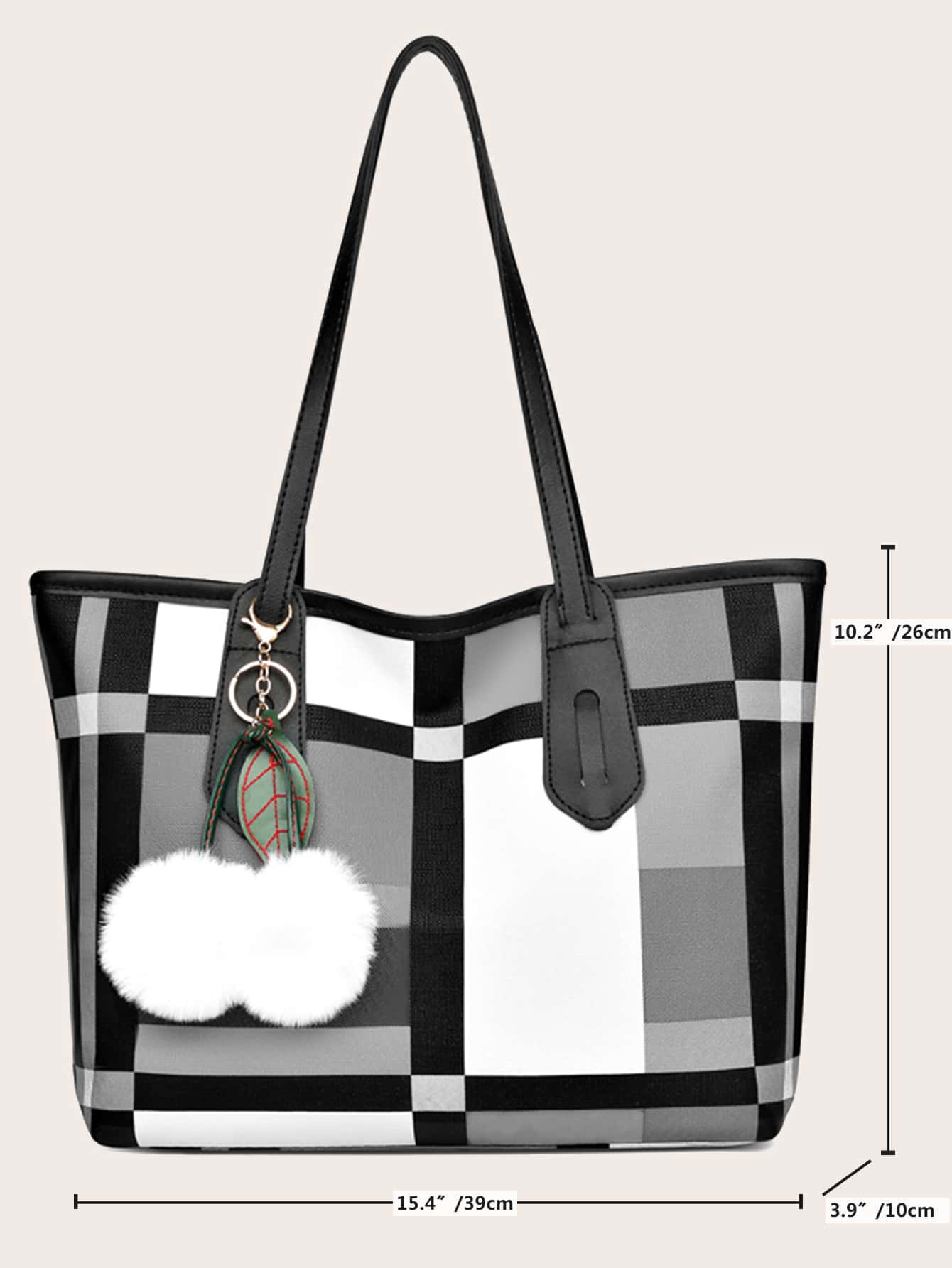 Plaid Pattern Shoulder Tote Bag