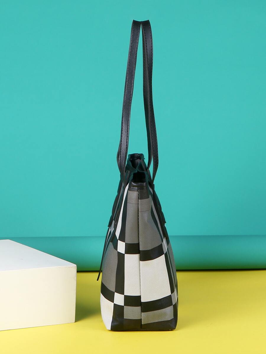 Plaid Pattern Shoulder Tote Bag
