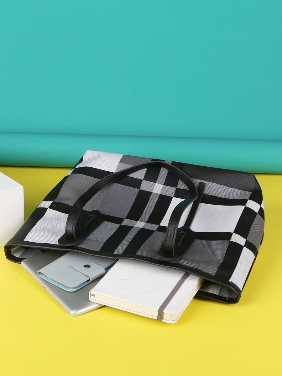 Plaid Pattern Shoulder Tote Bag