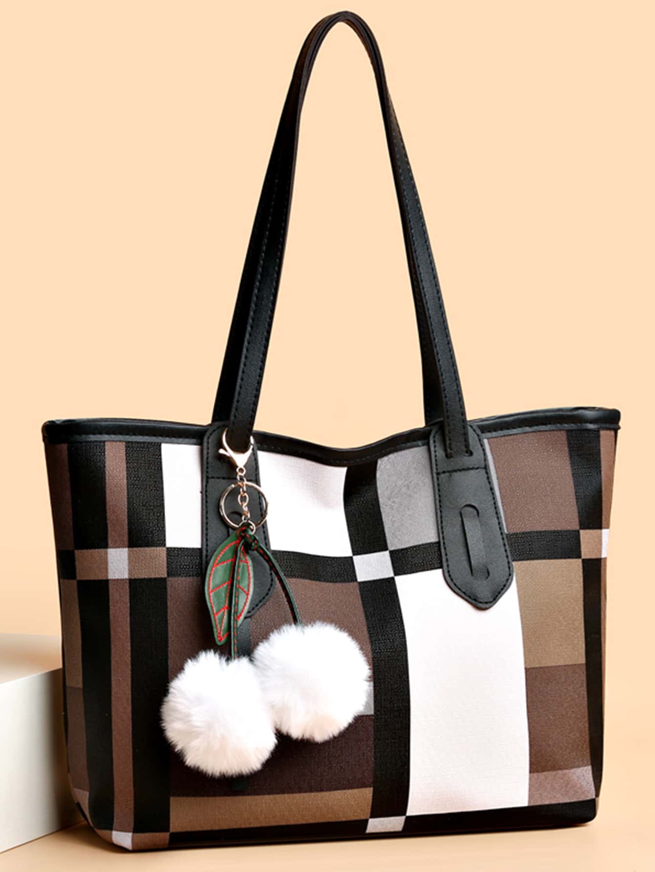 Plaid Pattern Shoulder Tote Bag