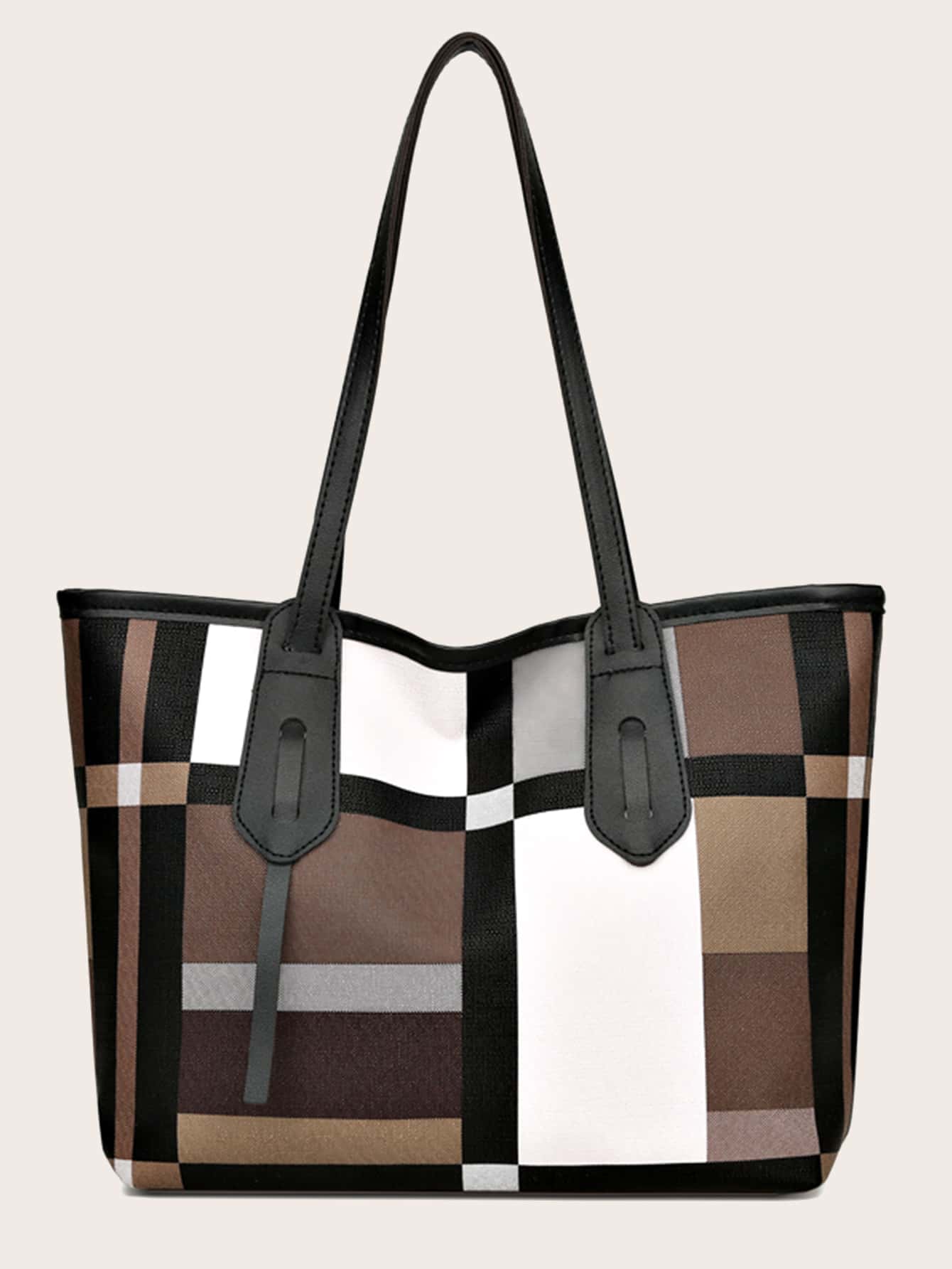 Plaid Pattern Shoulder Tote Bag