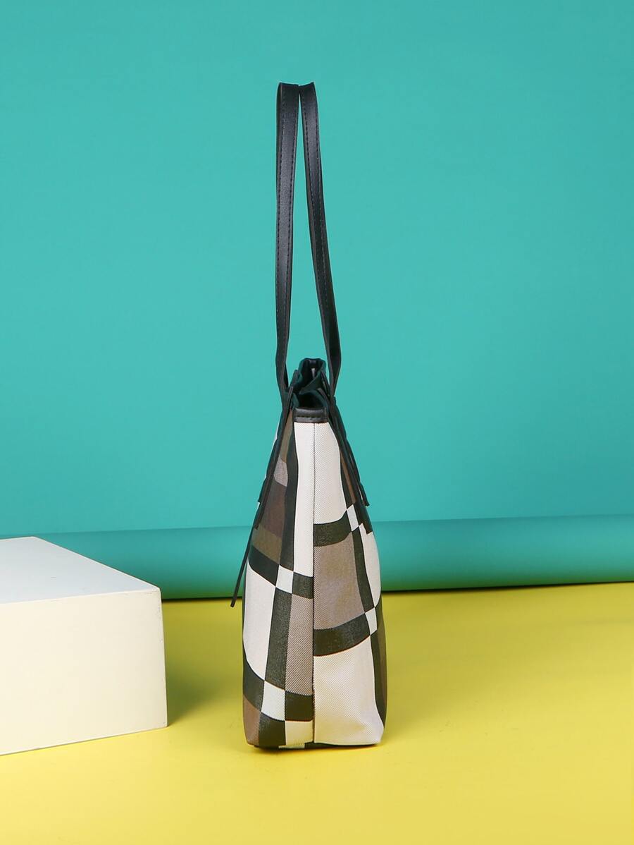 Plaid Pattern Shoulder Tote Bag