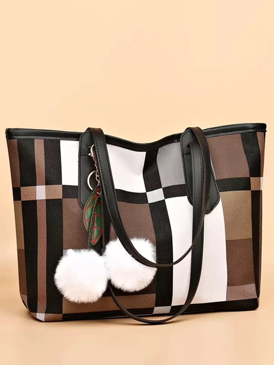 Plaid Pattern Shoulder Tote Bag