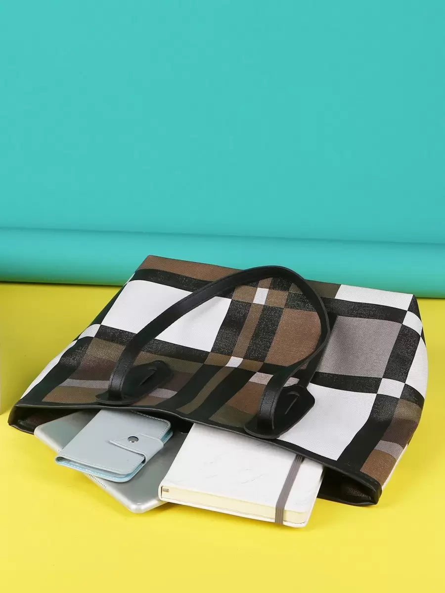 Plaid Pattern Shoulder Tote Bag