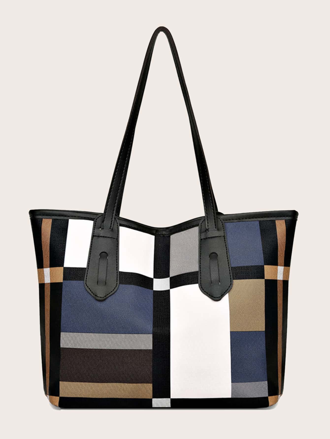 Plaid Pattern Shoulder Tote Bag