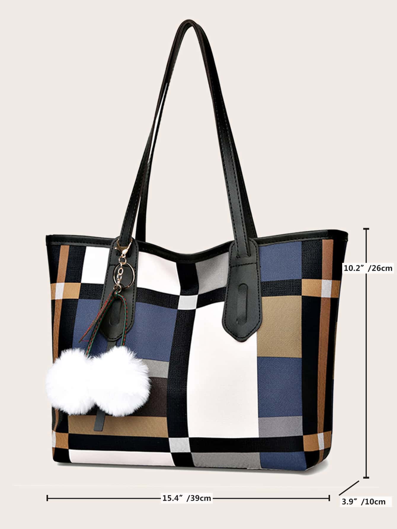 Plaid Pattern Shoulder Tote Bag