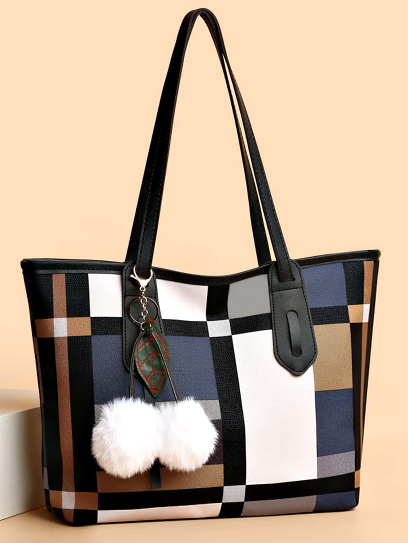 Plaid Pattern Shoulder Tote Bag
