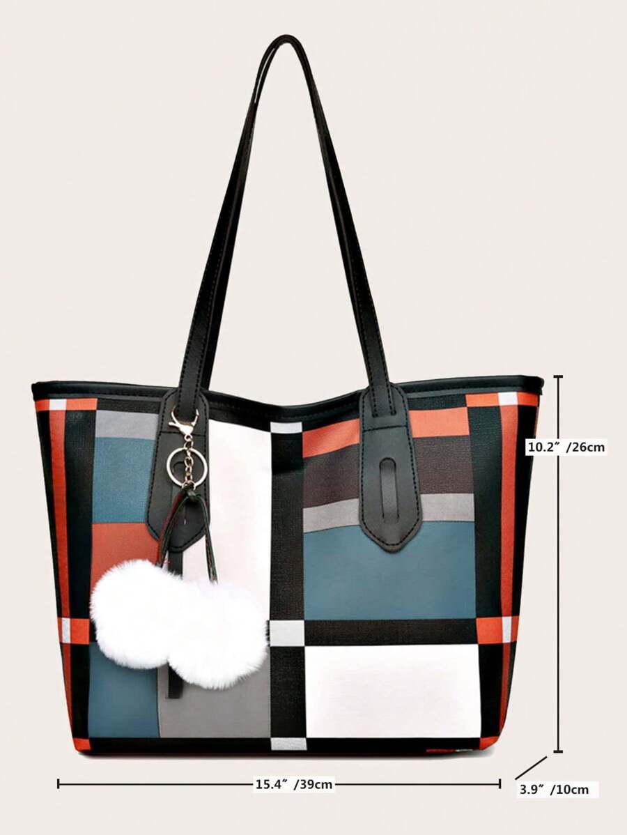 Plaid Pattern Shoulder Tote Bag