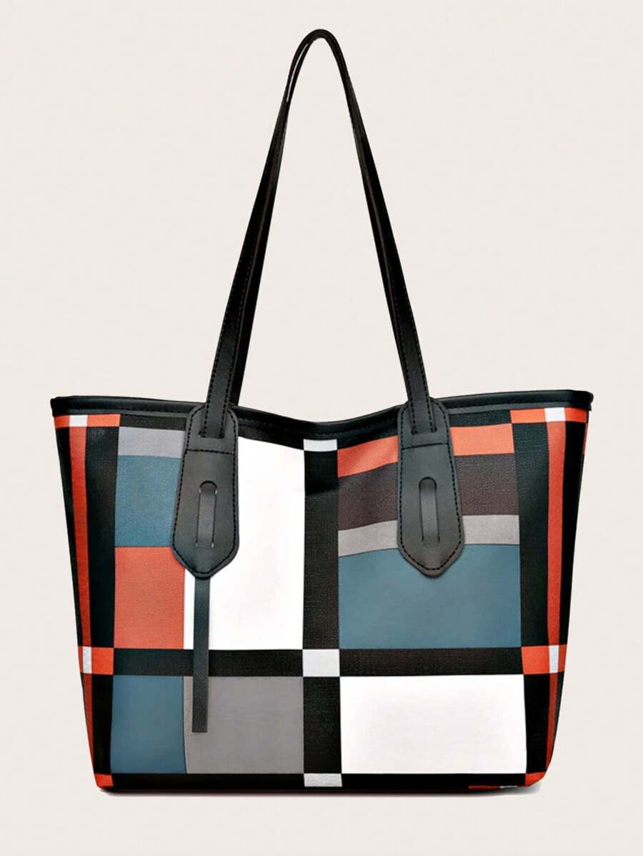 Plaid Pattern Shoulder Tote Bag