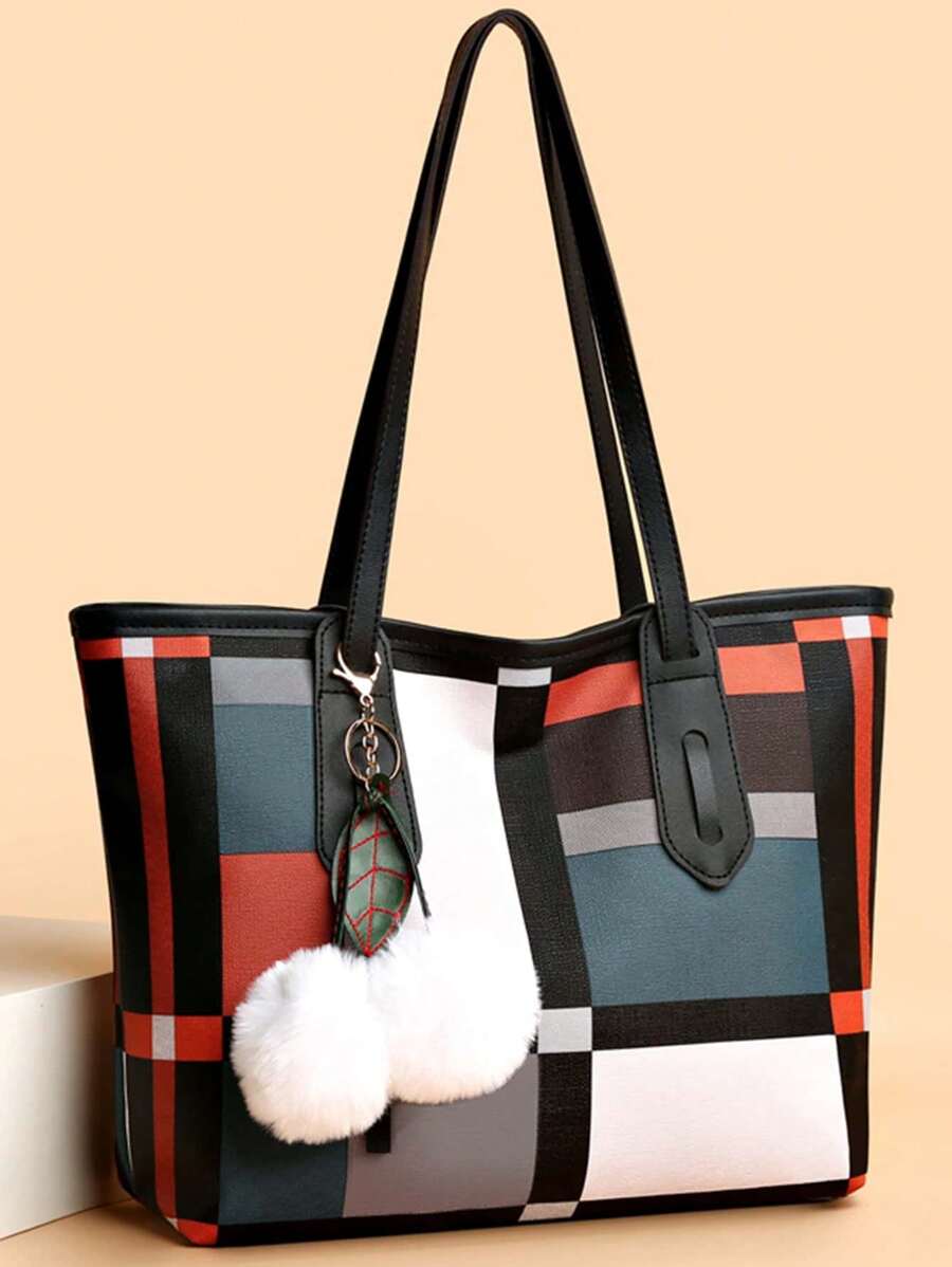 Plaid Pattern Shoulder Tote Bag