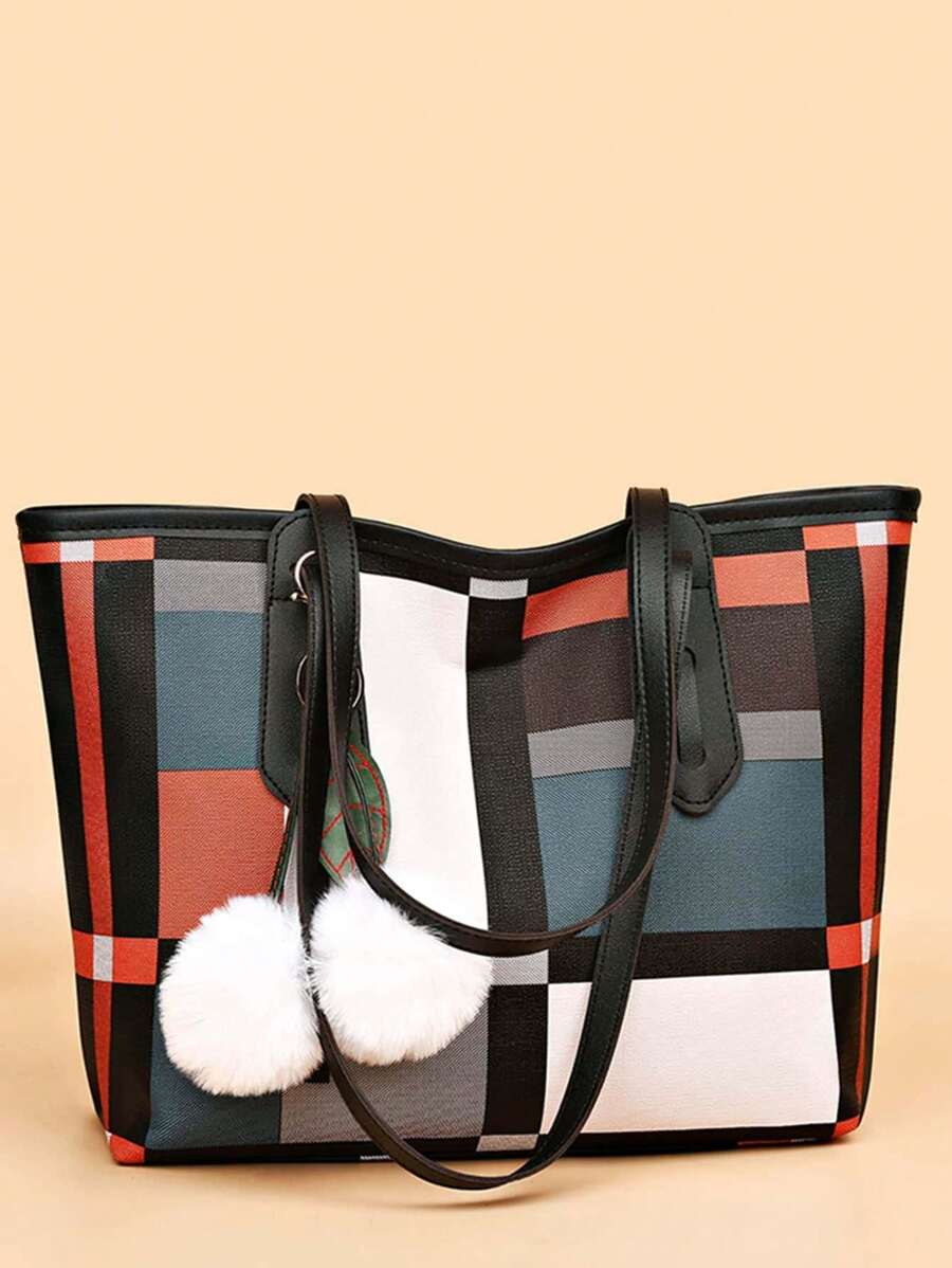 Plaid Pattern Shoulder Tote Bag