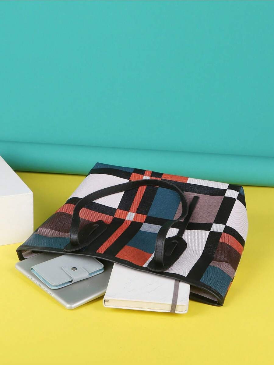 Plaid Pattern Shoulder Tote Bag