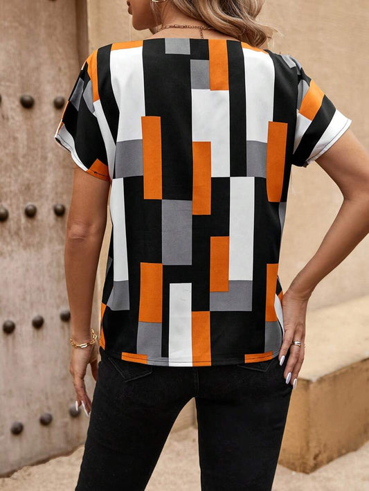 EMERY ROSE Geometric Print Notched Collar Shirt