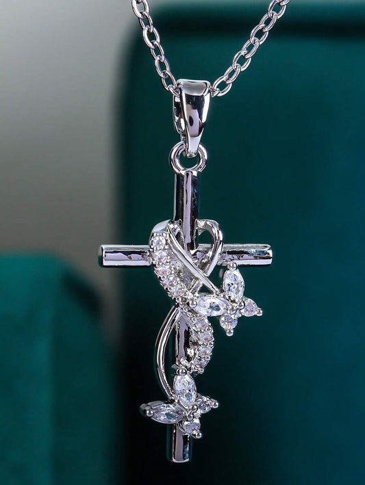 Elegant Butterfly & Infinity Cross Pendant Necklace