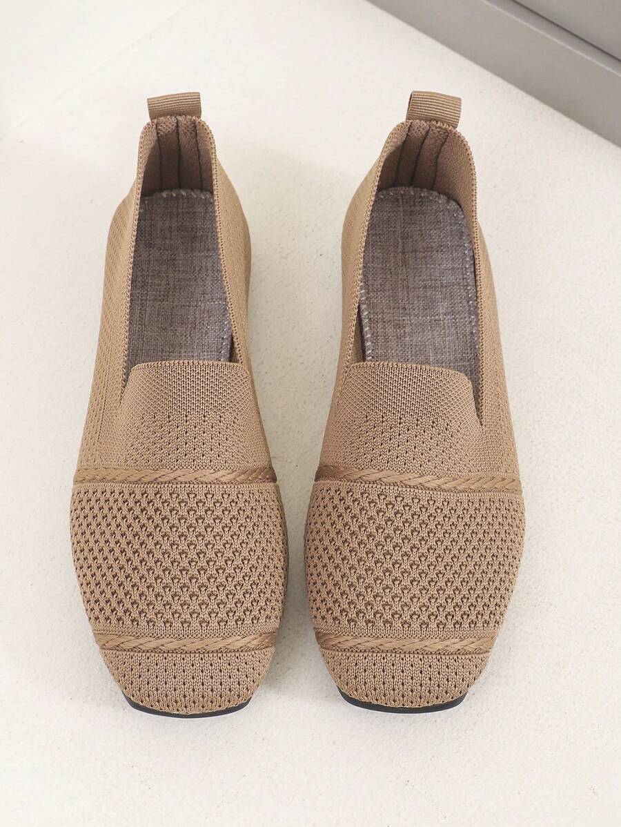 Women's Knitted Flat Loafers, Comfortable Square Toe Dolly Shoes, Breathable Mother Shoes For Spring/Autumn