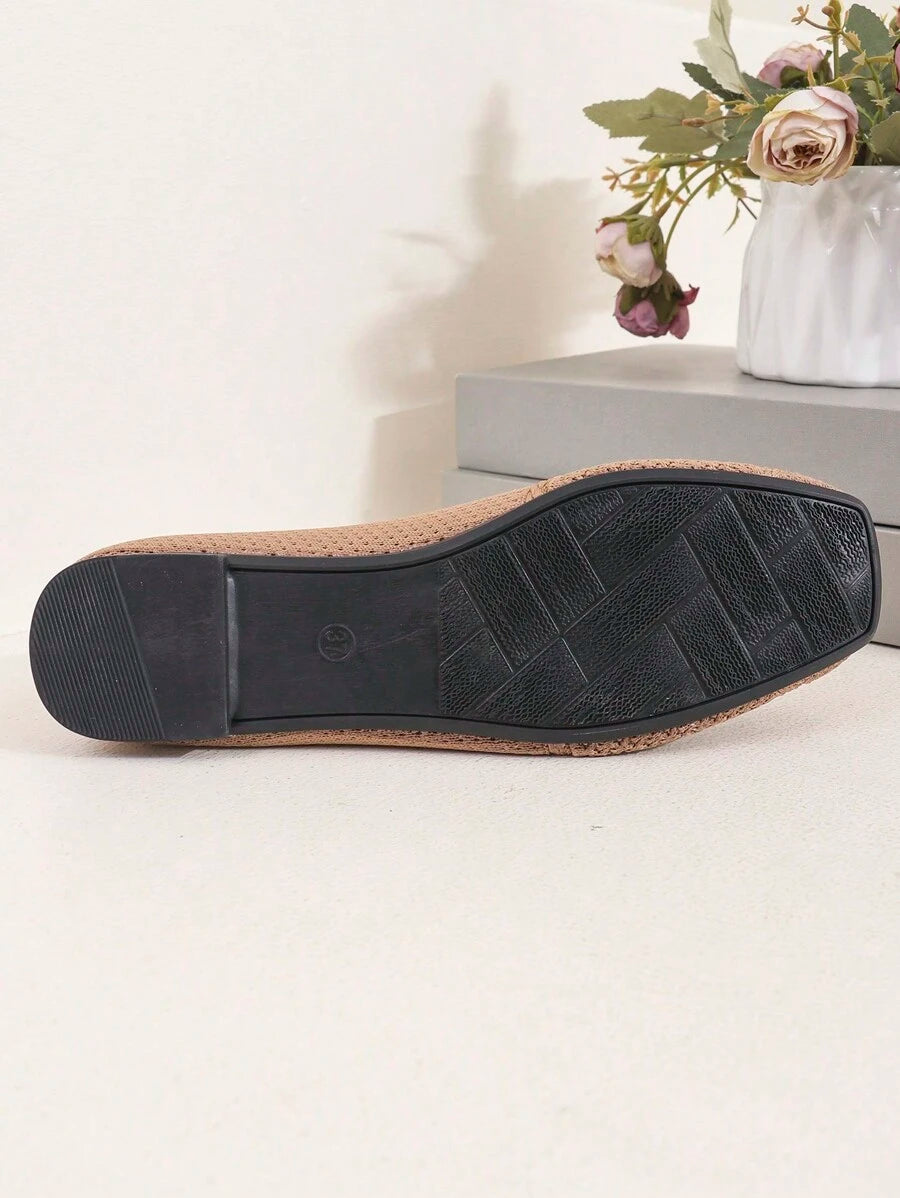 Women's Knitted Flat Loafers, Comfortable Square Toe Dolly Shoes, Breathable Mother Shoes For Spring/Autumn