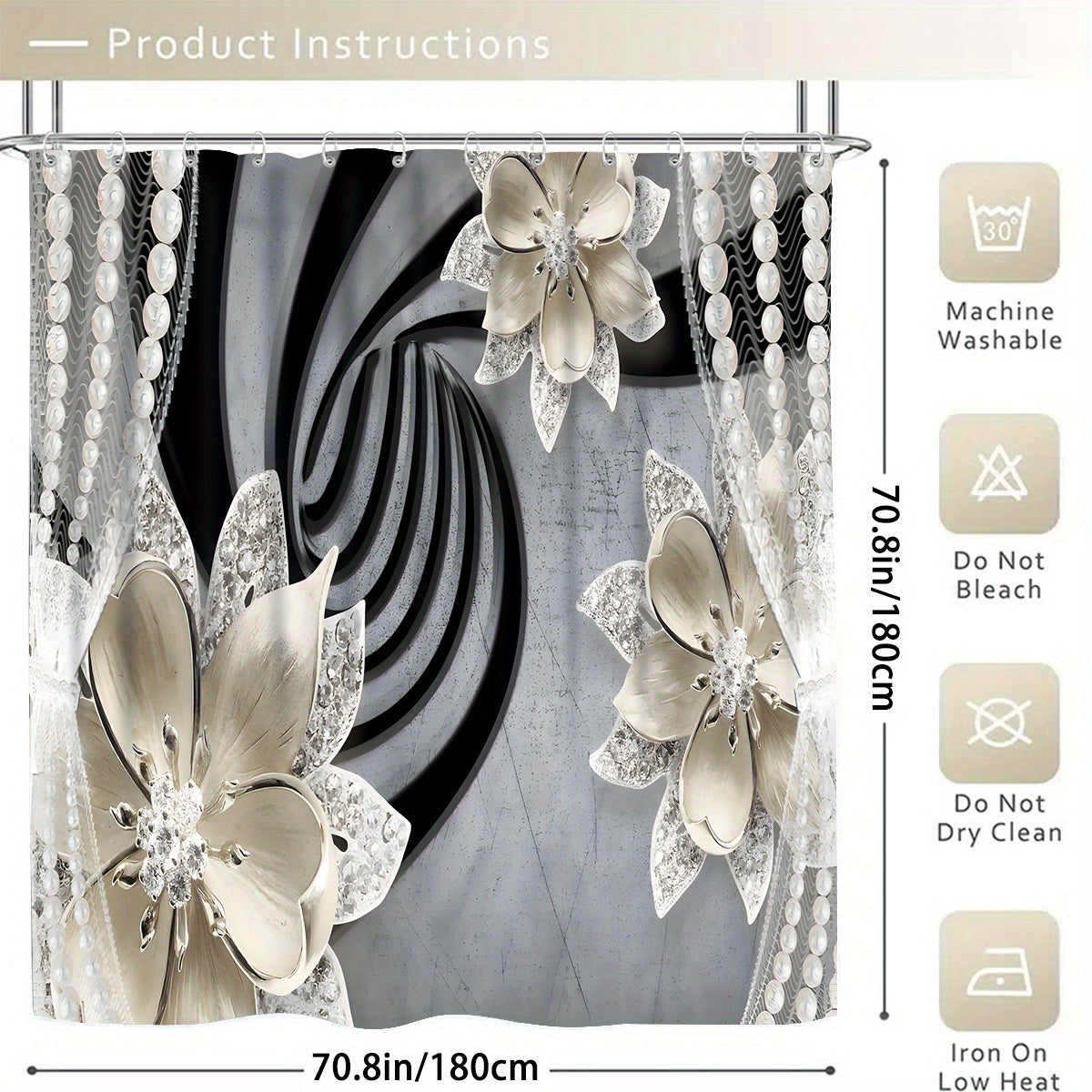 Set of 4 Diamond Flower Shower Curtains Bathroom Decor Set