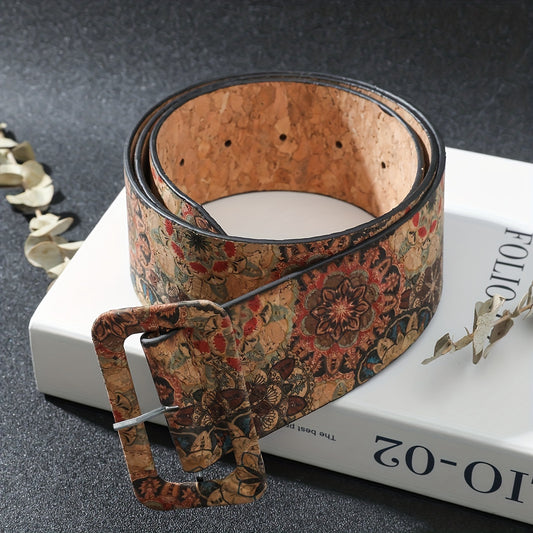 Vintage Western Style Floral Pattern Faux Leather Belt – Boho Chic Waistband Accessory for Women