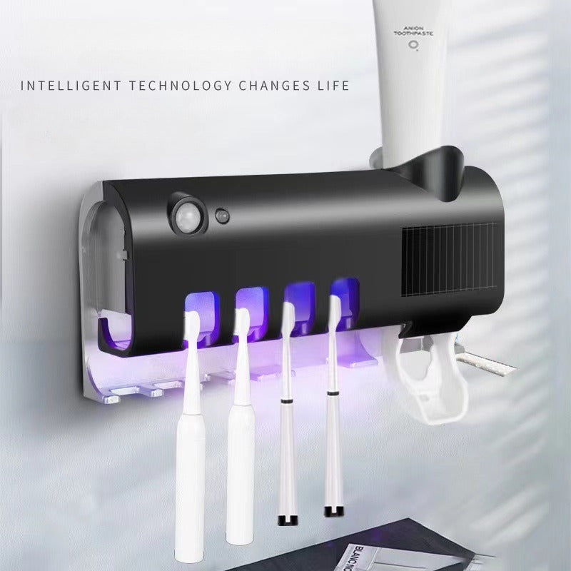 1pc Solar Panel Toothbrush Wall Bracket – Intelligent 4-Slot Disinfection
