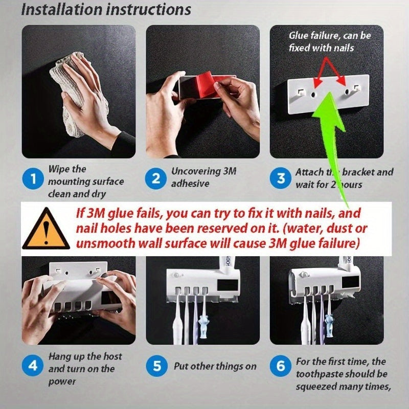 1pc Solar Panel Toothbrush Wall Bracket – Intelligent 4-Slot Disinfection