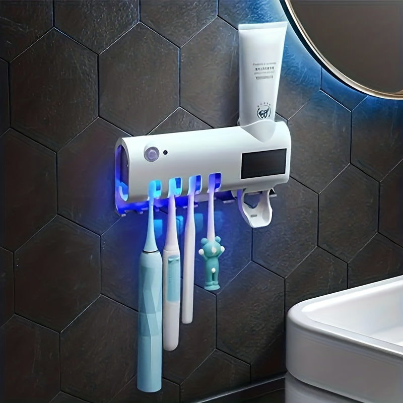 1pc Solar Panel Toothbrush Wall Bracket – Intelligent 4-Slot Disinfection