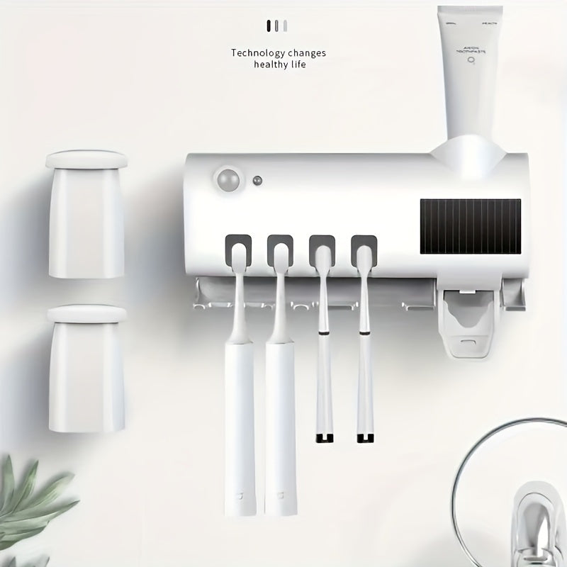 1pc Solar Panel Toothbrush Wall Bracket – Intelligent 4-Slot Disinfection