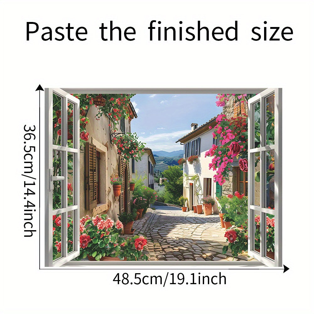 1pc Removable Village Street Scene Floral Wall Decal