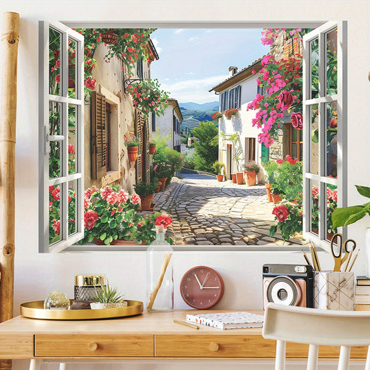 1pc Removable Village Street Scene Floral Wall Decal