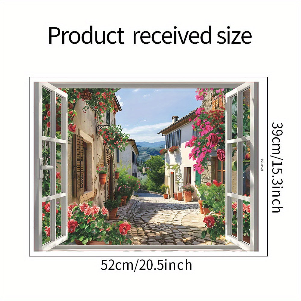 1pc Removable Village Street Scene Floral Wall Decal