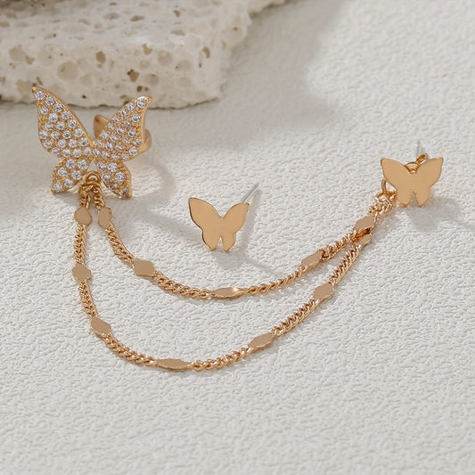 Exquisite Asymmetric Butterfly Stud Earrings – Vintage Elegant Style