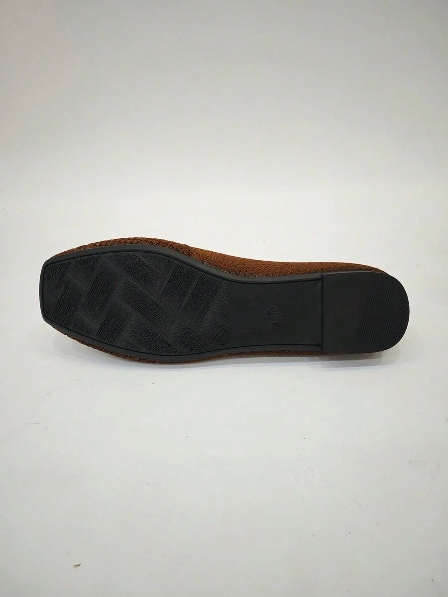 Women's Knitted Flat Loafers, Comfortable Square Toe Dolly Shoes, Breathable Mother Shoes For Spring/Autumn