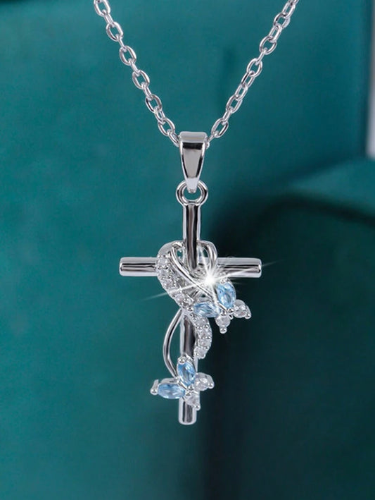 Elegant Butterfly & Infinity Cross Pendant Necklace