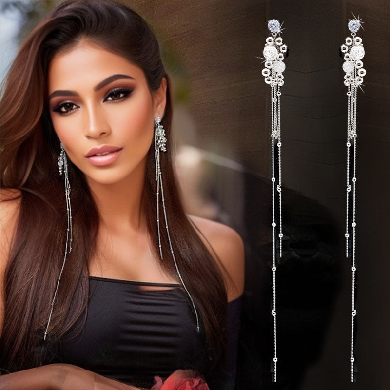Luxury 925 Silver Elegant Long Tassel Earrings – 1 Pair