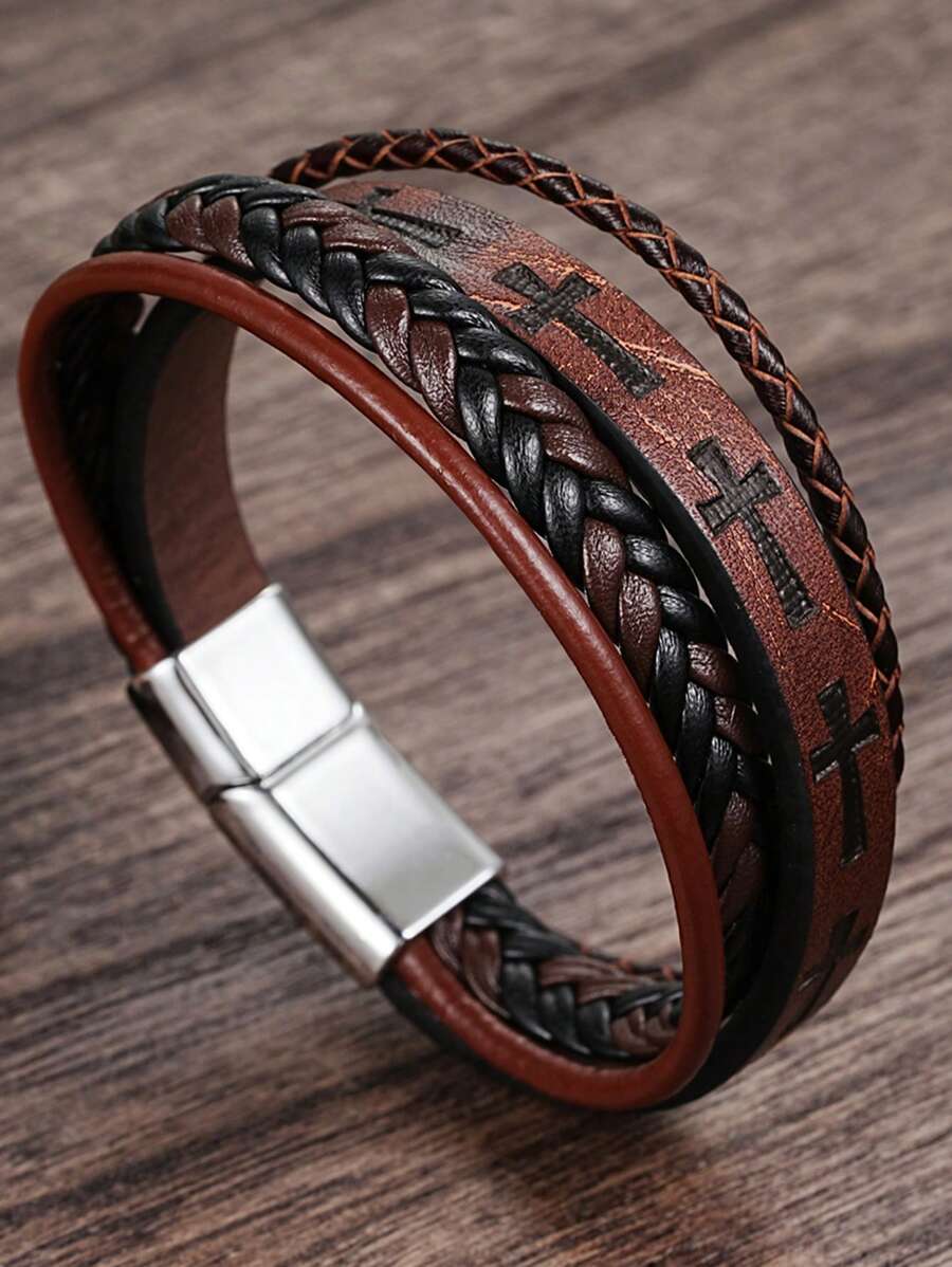 Vintage Hip-Hop Leather Cross Bracelets