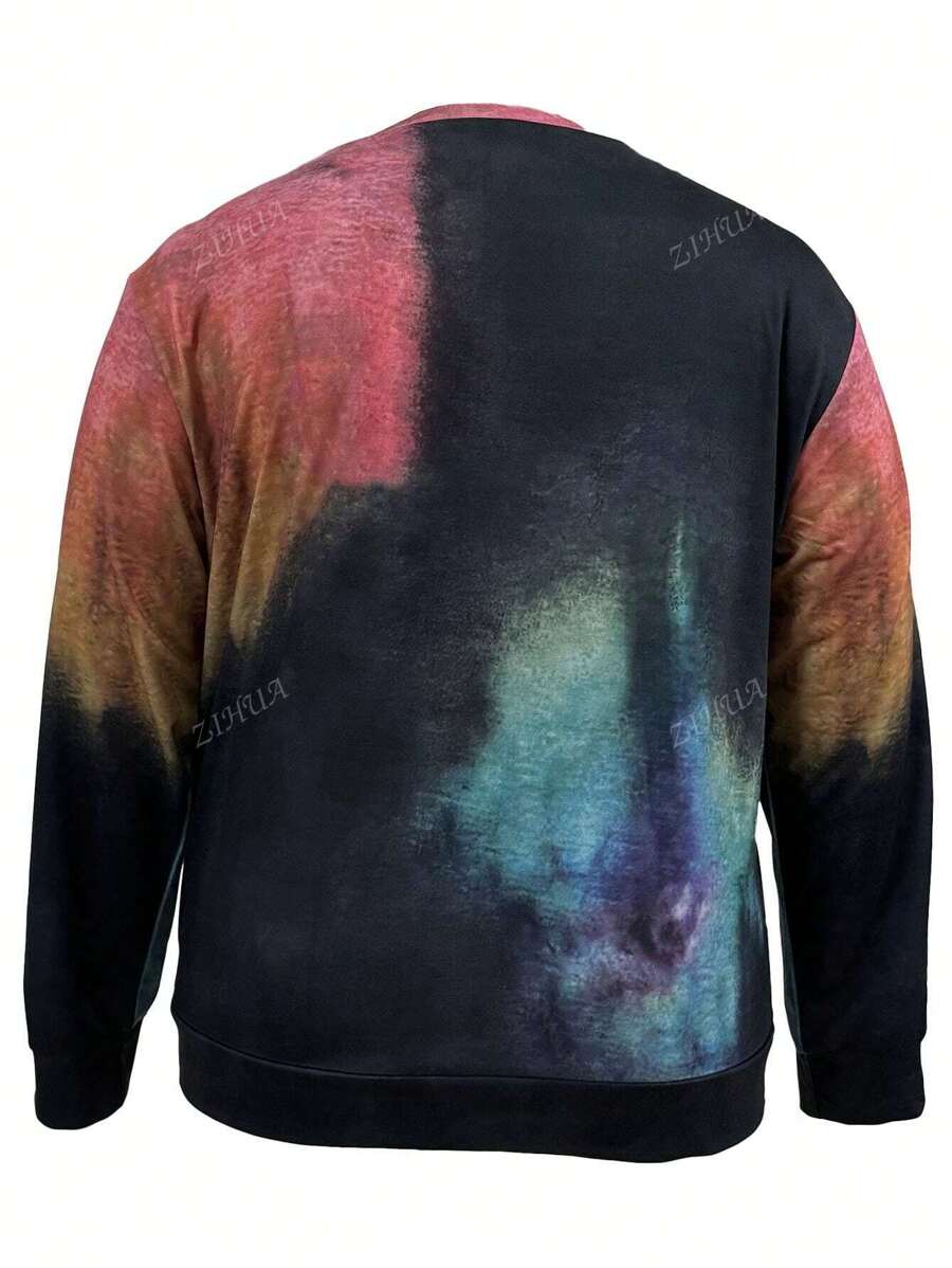 Plus Size English Text Ombre Print Crew Neck Sweatshirt