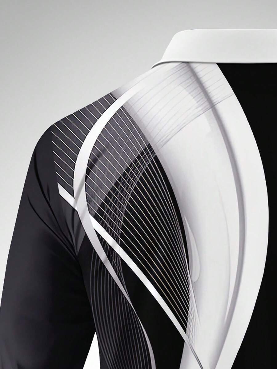 Men's Striped Casual Commuter Long Sleeve Polo Shirt