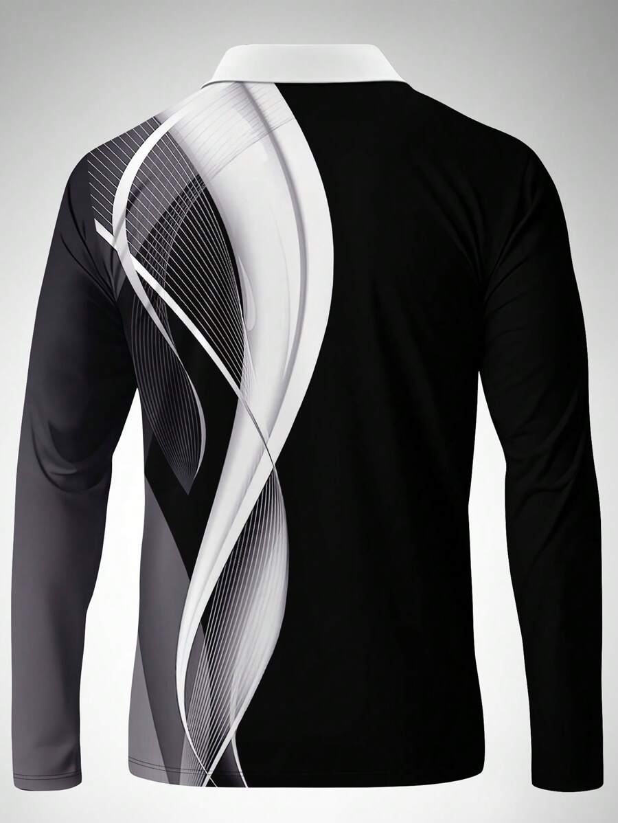 Men's Striped Casual Commuter Long Sleeve Polo Shirt