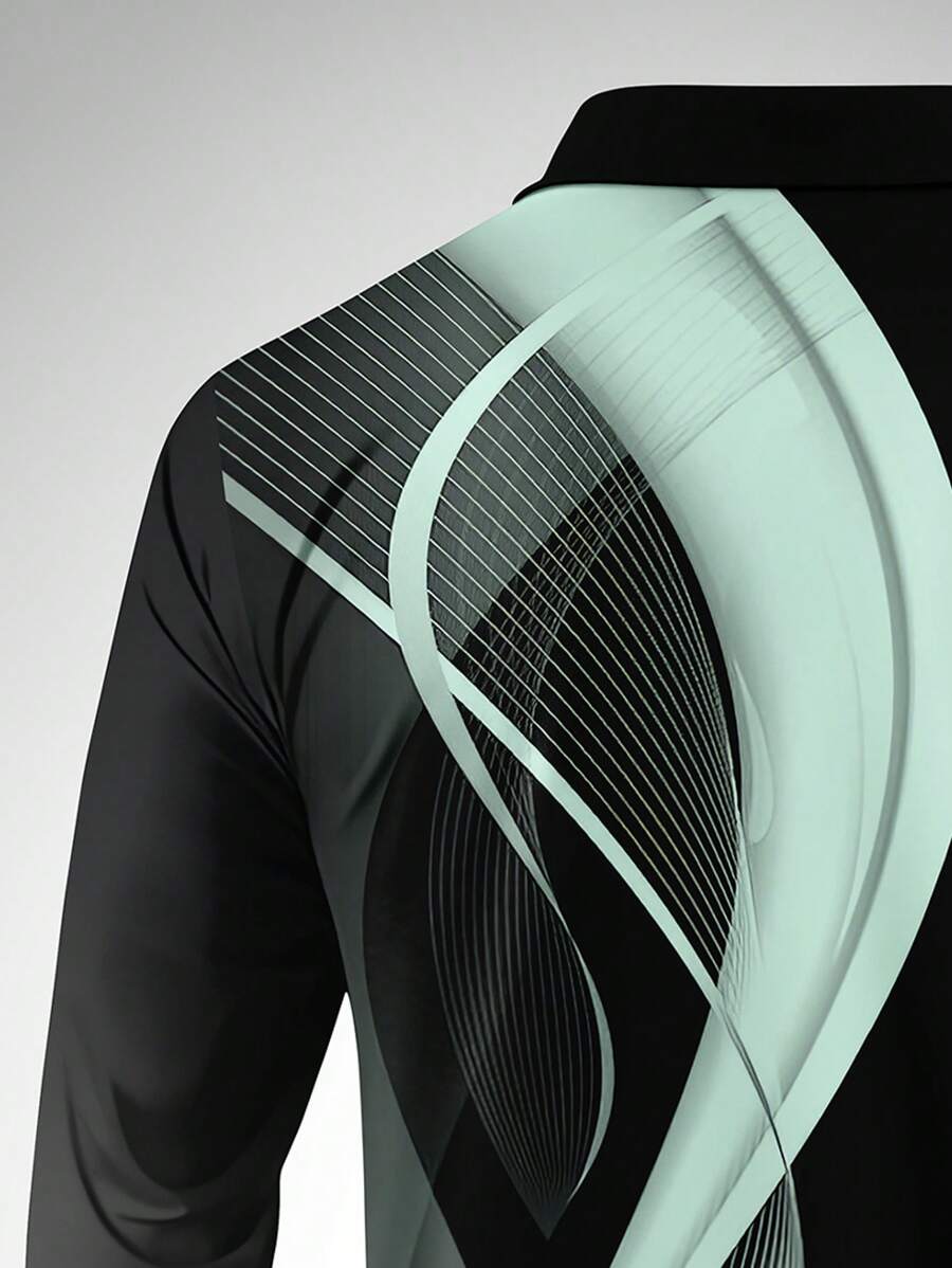 Men's Striped Casual Commuter Long Sleeve Polo Shirt