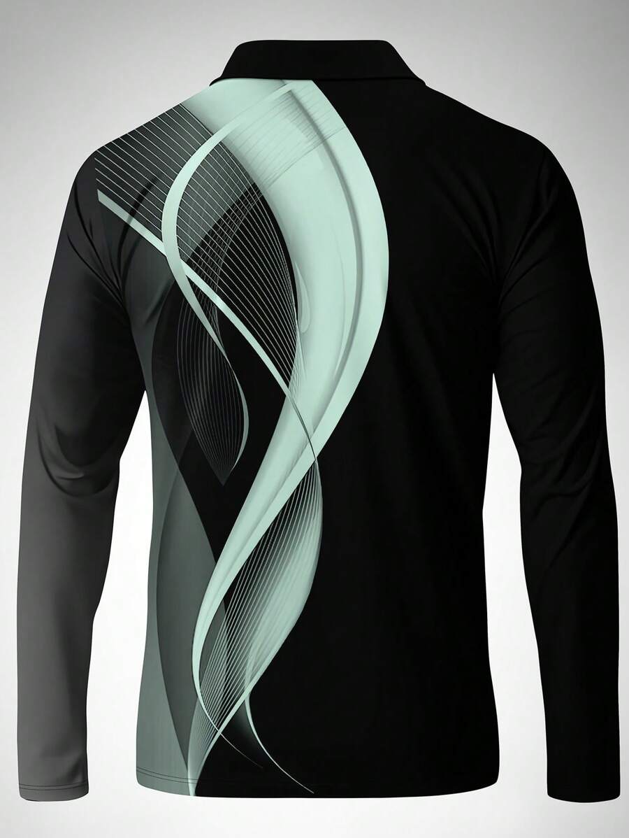 Men's Striped Casual Commuter Long Sleeve Polo Shirt