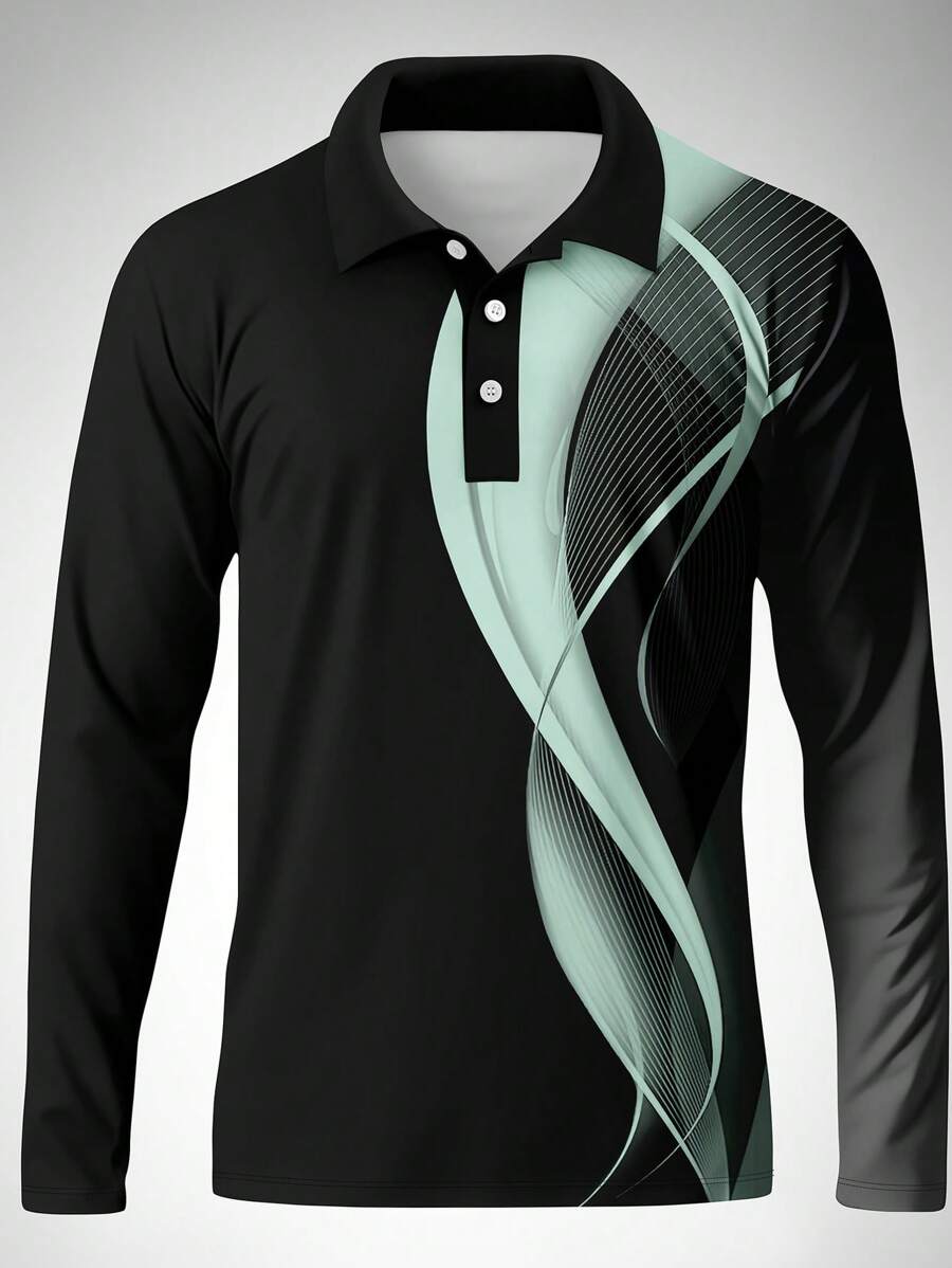 Men's Striped Casual Commuter Long Sleeve Polo Shirt