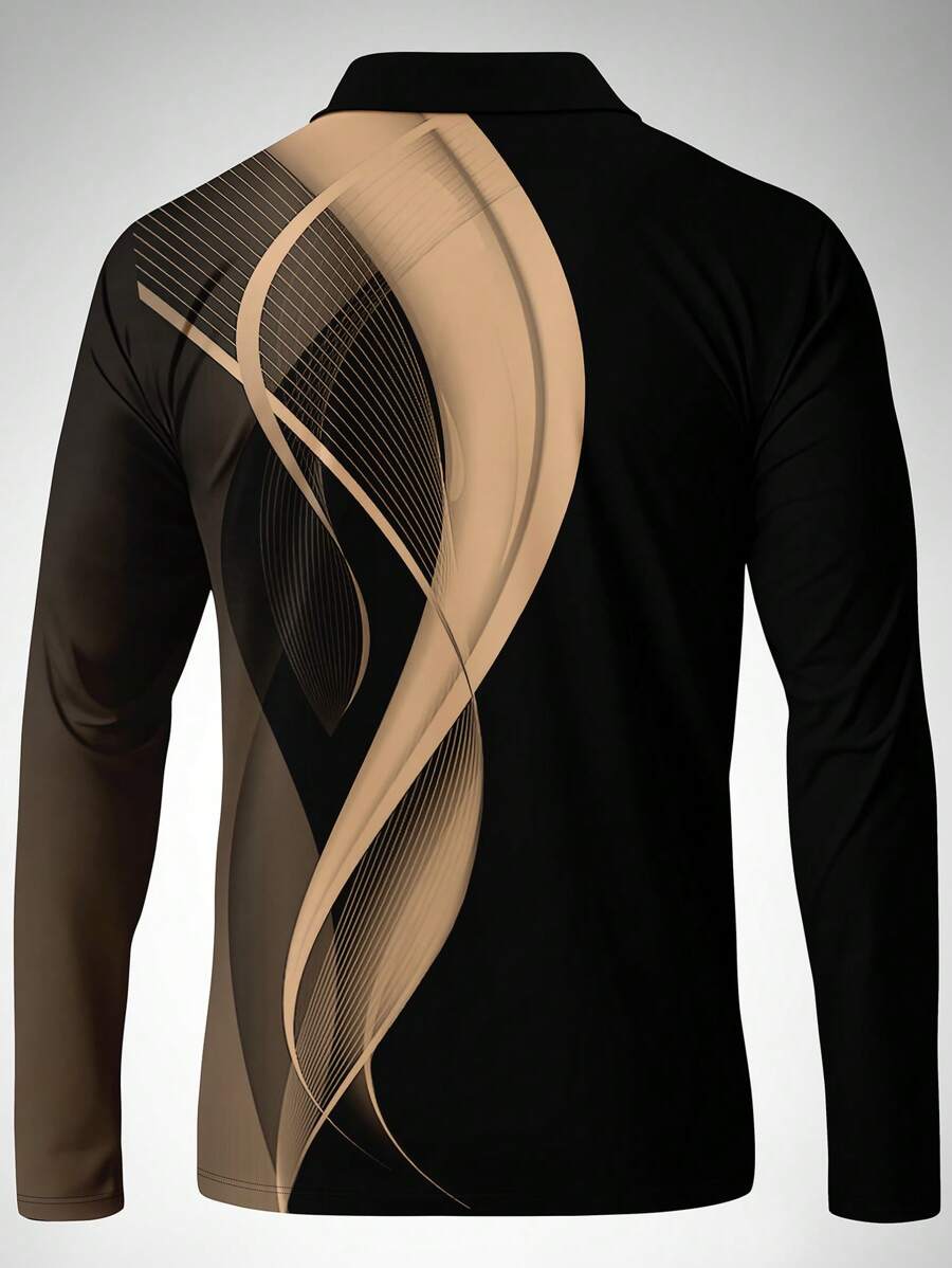 Men's Striped Casual Commuter Long Sleeve Polo Shirt