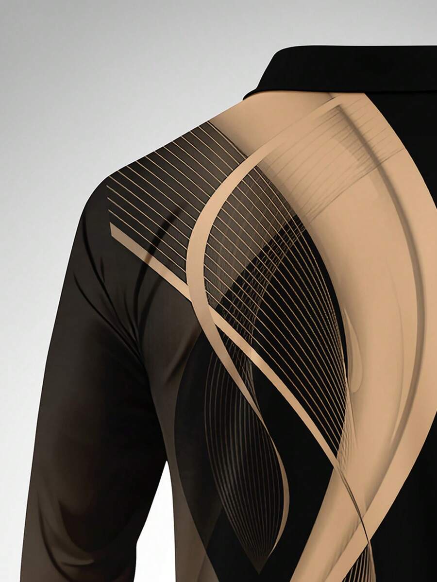 Men's Striped Casual Commuter Long Sleeve Polo Shirt