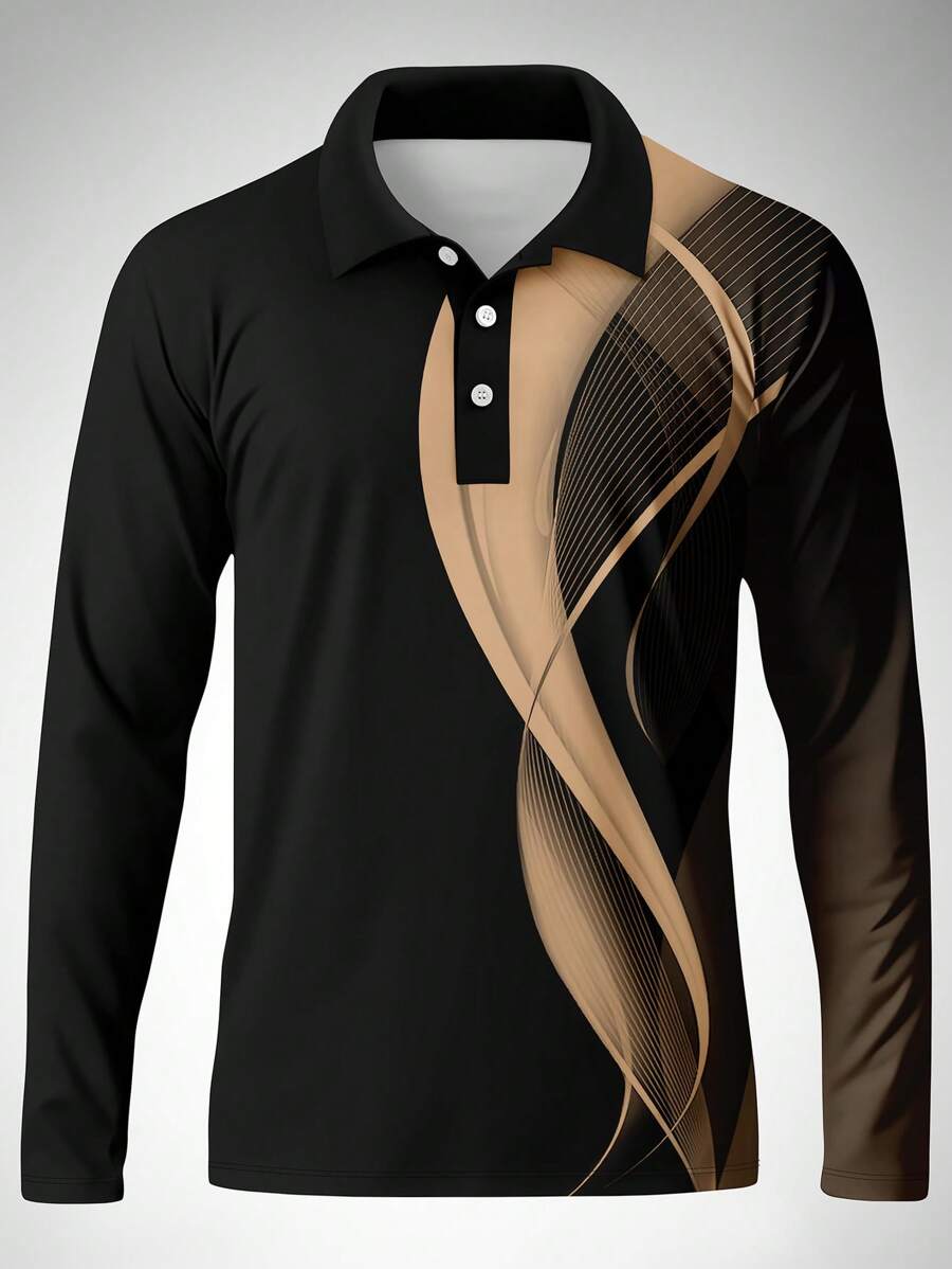 Men's Striped Casual Commuter Long Sleeve Polo Shirt