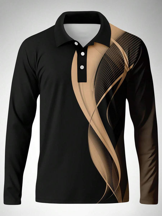 Men's Striped Casual Commuter Long Sleeve Polo Shirt