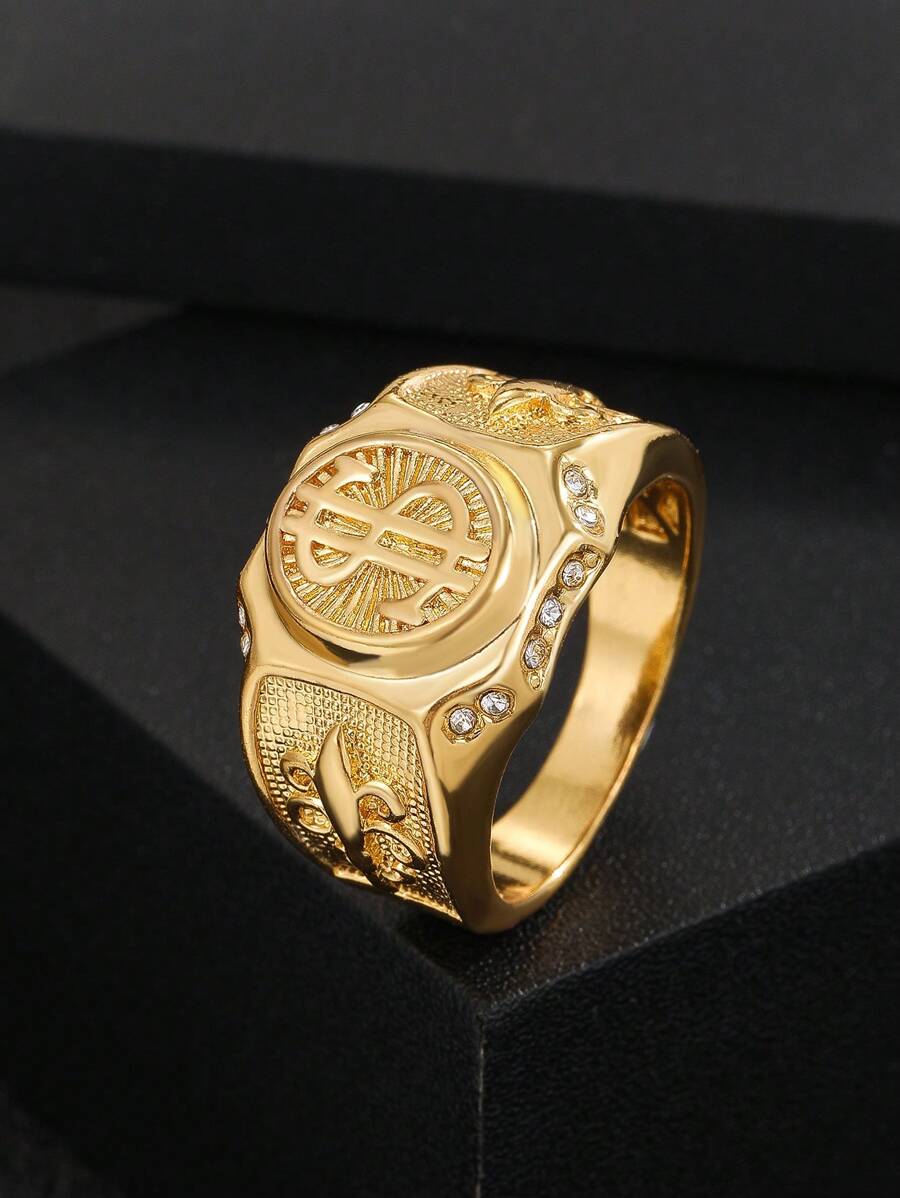 Men's Hip Hop Dollar Sign Ring with Cubic Zirconia