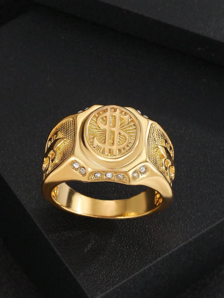 Men's Hip Hop Dollar Sign Ring with Cubic Zirconia